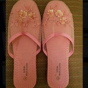 Women’s Pink Floral Chinese Mesh Slipper/ Sandal